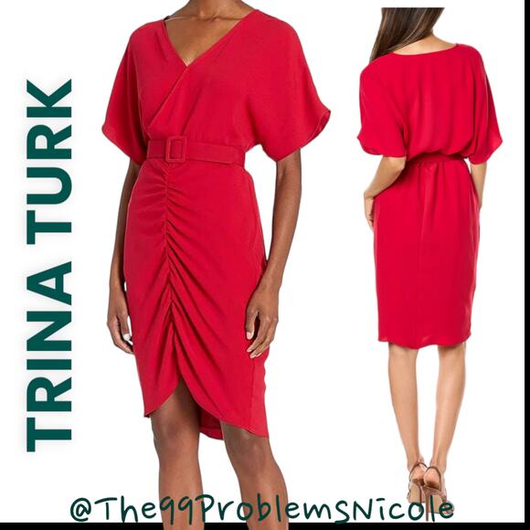 Trina Turk Red Blouson Dress with Hi Low Hem - Picture 1 of 9